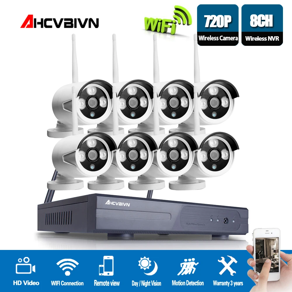 

8CH 720P HD Outdoor 1920*720 IR Night Vision Video Surveillance Security 8pcs IP Camera WIFI CCTV System Wireless NVR Kit