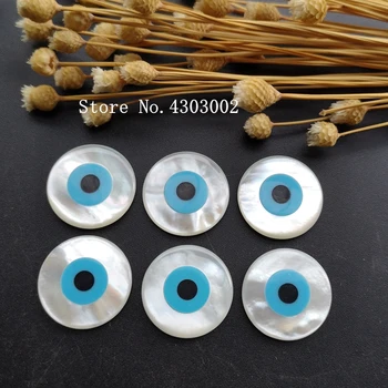 

60pcs/lot 20mm Undrilled Natural Round Blue Evil Eye Mother of Pearl shell for DIY Jewelry