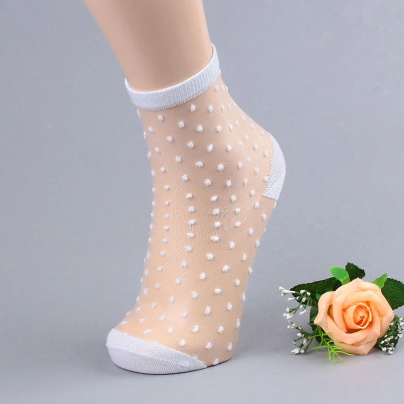 2 пары летних носков шелковые прозрачные носки с принтом в горошек прозрачные короткие носки в сетку для женщин ультратонкие короткие носки Chaussette