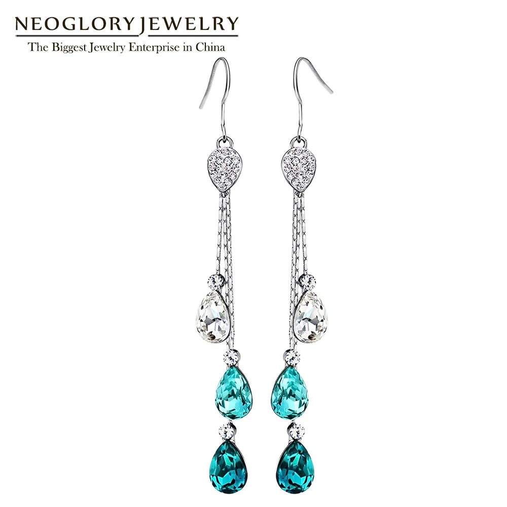 

Neoglory MADE WITH SWAROVSKI ELEMENTS Rhinestone Platinum Plated Zinc Alloy Crystal Dangle Earrings for Women Water Drop
