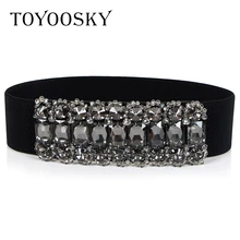 

2019 Luxury Designer leather belts for women high quality Elegant Elastic Belt skinny belt for women with Crystal TOYOOSKY
