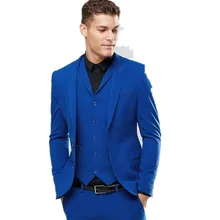 Custom Made Blue Men’s Wedding Prom Suits 3 Pieces Best Man Bridegroom Tuxedos Two Button Blazer Handsome Dinner Costumes