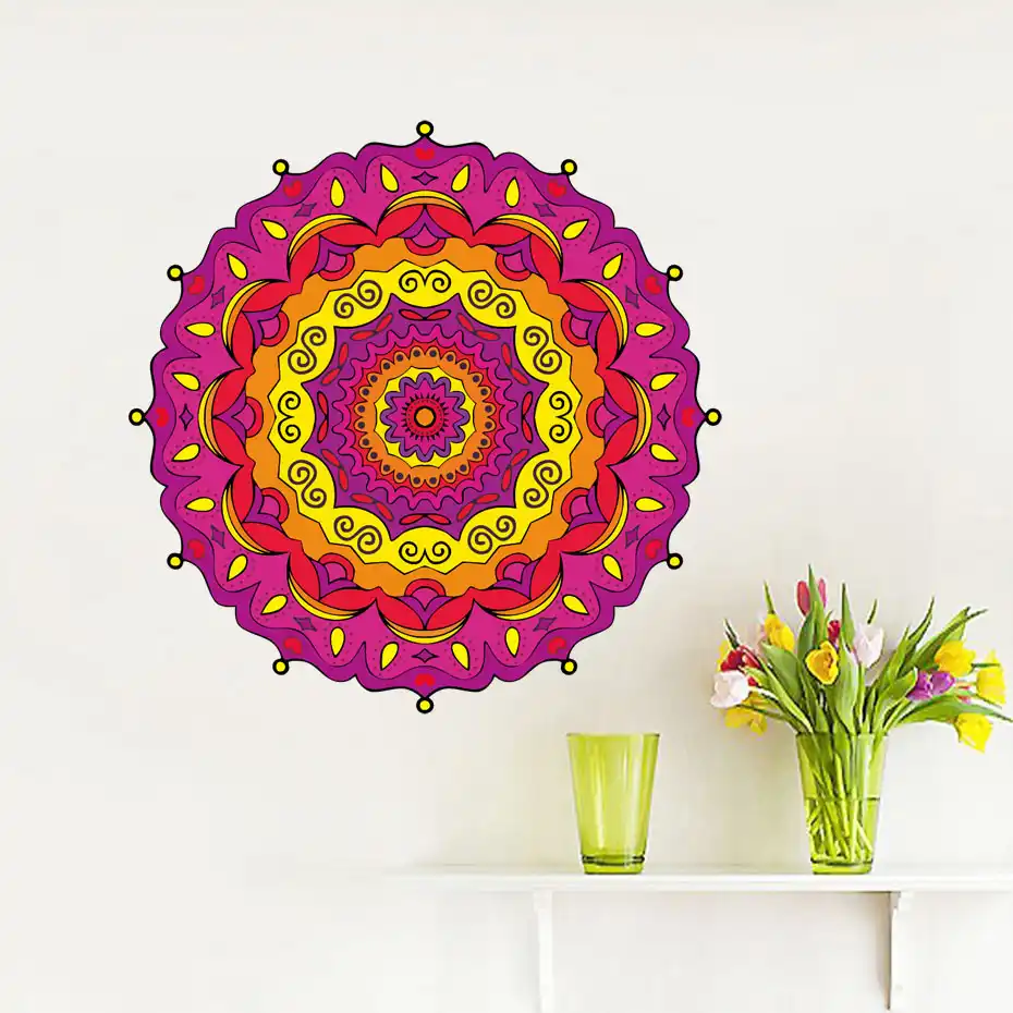 Etiqueta de vinilo de elefante indio Mandala patrones de pared pegatina