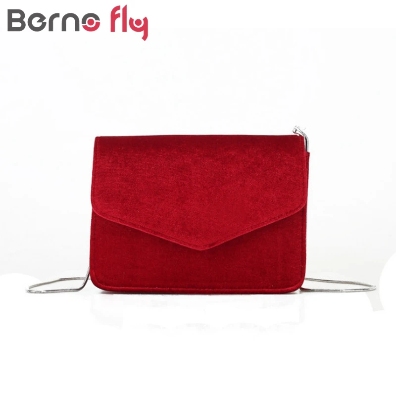 

BernoFly Women Evening Shoulder Bag Bridal Clutch Chain Velvet Silk Bottom Handbag Elegant Party Bags Wedding Lady Messenger bag