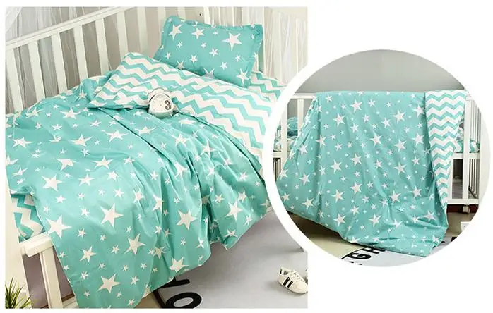 With Filling Mint Green Baby Bedding Set Pure Cotton Cartoon Crib