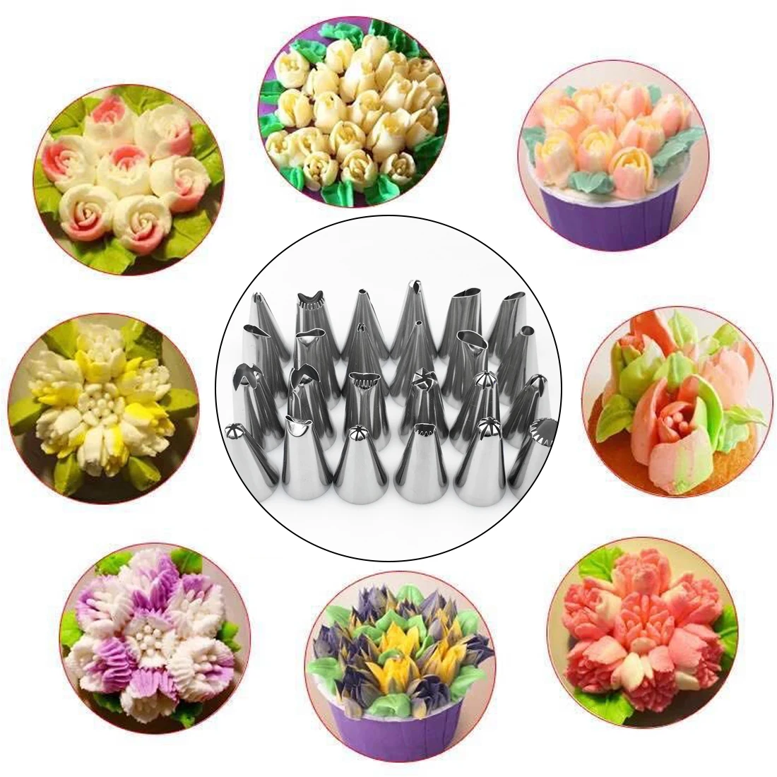 

Newest Cake Decorating 24Pcs/set Large Stainless steel Icing Piping Nozzles Pastry Tips Set Kitchen Accessories