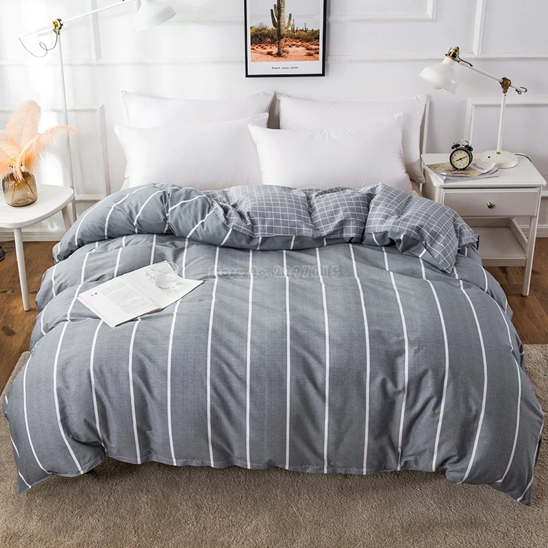 Best Dark Gray Cotton Plaid Duvet Cover With Zipper 2023