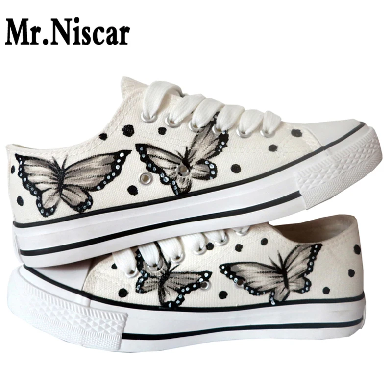 

Mr.Niscar Women Fashion Canvas Shoes Hand Painted Buterfly Pattern Sneakers Woman Casual Breathable Shoe All Season Shoes Fit