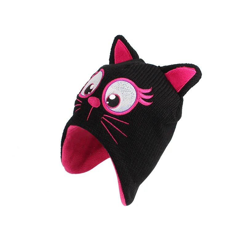 Thick Embroidery Beanie Hats For Girls Cat Baby Winter Hats For Boys Big Eye Velvet Kids Earflap Hat With Ears Photography Props (4)