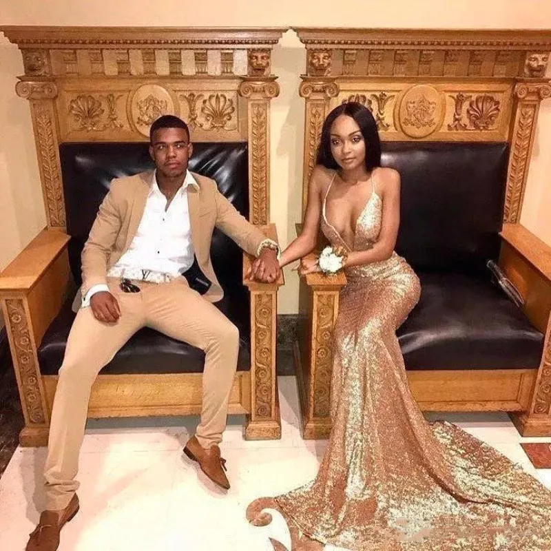 Sexy African Evening Dress Long Sparkle V-Neck Women Gold Sequin Mermaid Maxi Evening Party Gown Dress abendkleider 2019