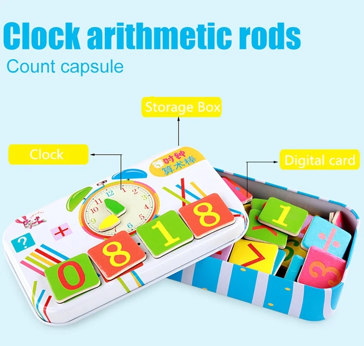 Деревянные детские математические игрушки Счетные палочки раннего Развивающие деревянные игрушка montessori головоломка вычисления игры игрушки математические игрушки с железный ящик