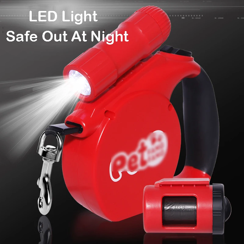

3 In 1 Dog Leash Aotumatic Retractable for Medium Large Dog Leash With LED Light And Bag Dispenser Durable Big Pet Cord Leash