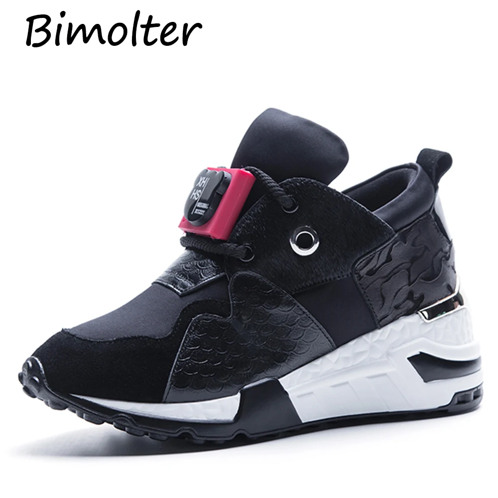 Bimolter 2018 New Autumn Brand Mixed Color Sneakers Genuine Leather Women Flats Shoes Platform Basket Femme Casual Shoes LFEB030 Women's Shoes
