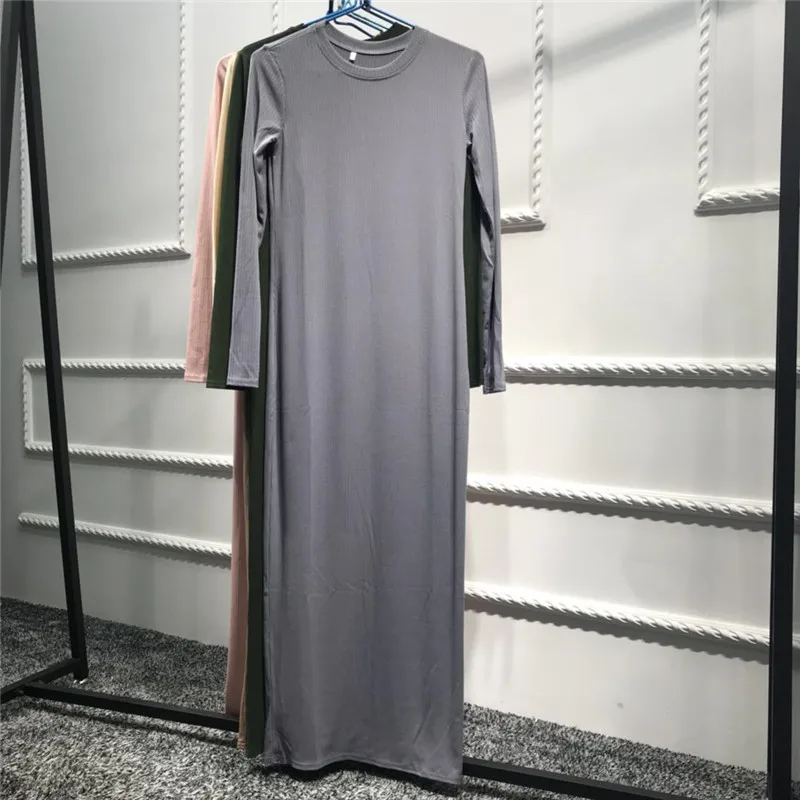Повседневное мусульманское длинное трикотажное платье абайя, кардиган, длинный халат, платья, туника, Ближний Восток, Рамадан, служба поклонения, Исламская одежда - Цвет: gray