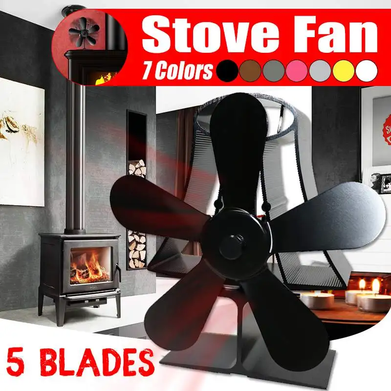 

Multi-color 5 Blades Heat Powered Stove Fan 7.8 Inch Log Wood Burner Eco Silent Fireplace Fan Heat Distribution Fuel Saving