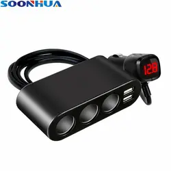 Soonhua 3.1a Dual USB Автомобильное Зарядное устройство с 3 Авто-прикуриватели розетки Мощность Поддержка Дисплей Универсальный быстрой зарядки