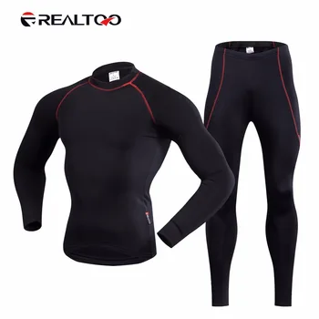 

REALTOO Winter Long Sleeve Bike Jersey Pants Set 3D Cut Warm Men Bicycle Clothes Bicycle Racing Black Sportswear Cycling Set