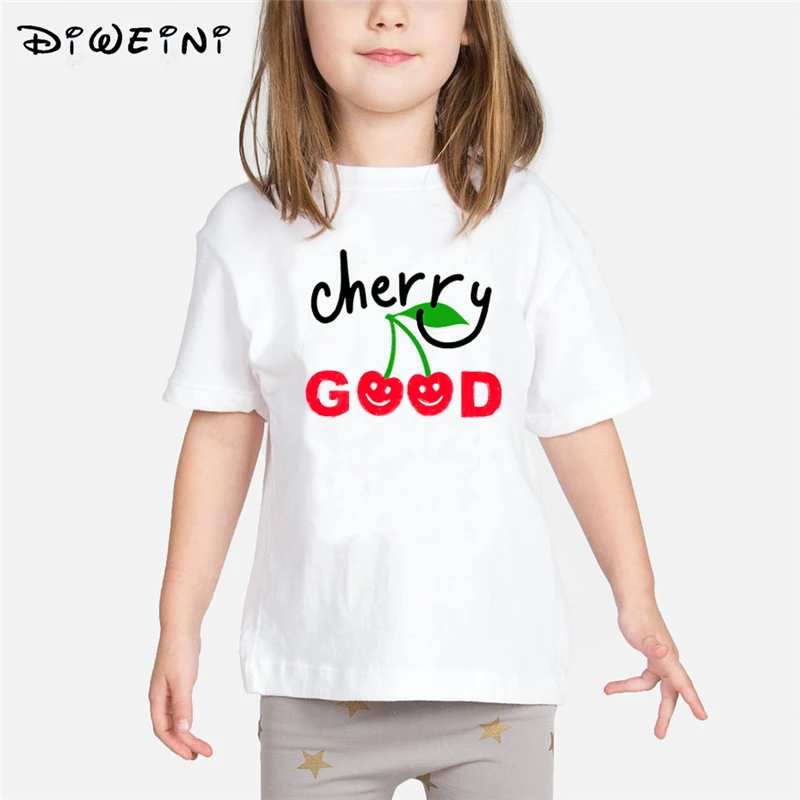 

Girls Cute Print T shirt Cherry and strawberry Baby Girls Summer White Summer White Tops Kids Cartoon Clothes