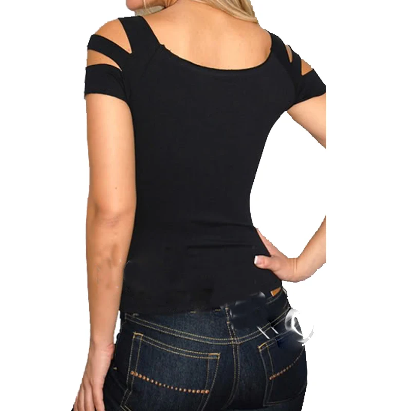 Пикантная модная женская футболка черного цвета с дырками на груди, Женская Клубная одежда, одежда для ночных клубов