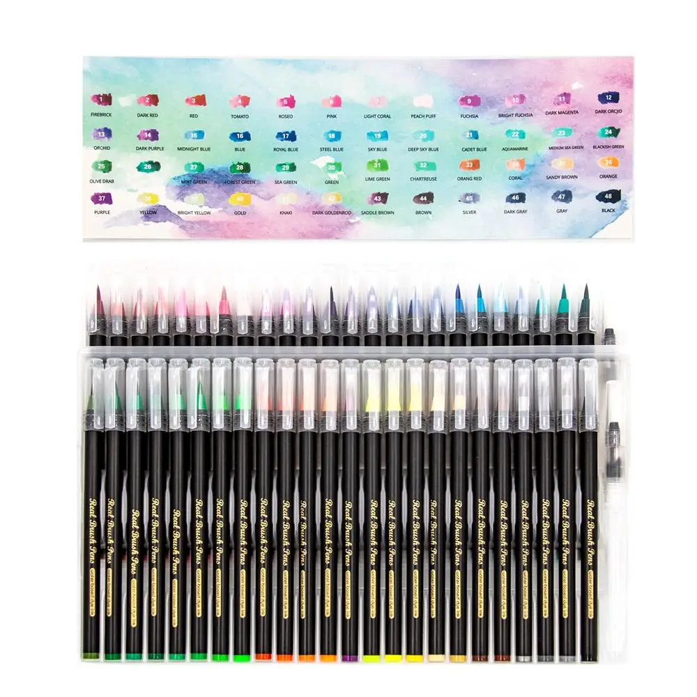 

48 Colors Real Brush Pens,Watercolor Painting with Flexible Nylon Brush Tips, Paint Markers for Coloring and Cartoon Design