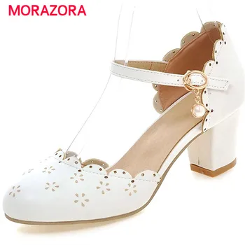 

MORAZORA 2020 Hot sale high heels sandals women shoes big size 34-43 fashion summer shoes shallow PU wedding party