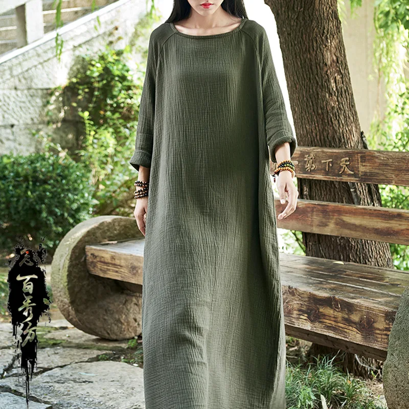 Женское платье из хлопка и льна Mori Girl свободное в стиле ретро Robe Longue Ropa Mujer Saida De Praia