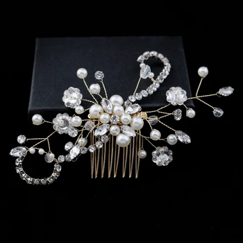 

YouLaPan Golden Comb Pearl Wedding Hair Comb Bridal Tiara Wedding Hair Accessories Diamond Chain Wedding Hair Jewelry HP20