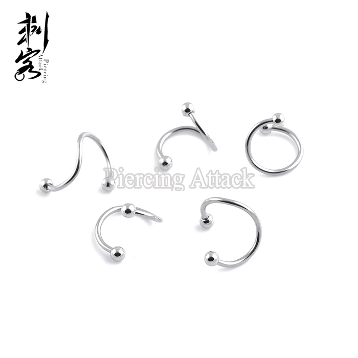 

(Min. order $10) Free Shipping Body Piercing Steel Ball Spiral Twister 16G Labret Lip Rings