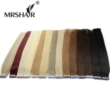 Mrshair Клейкие ленты в Пряди человеческих волос для наращивания не Реми 16 “18” 20 “22” 24 “20 штук прямо бразильский волос на Невидимый Клейкие ленты pu кожа утка