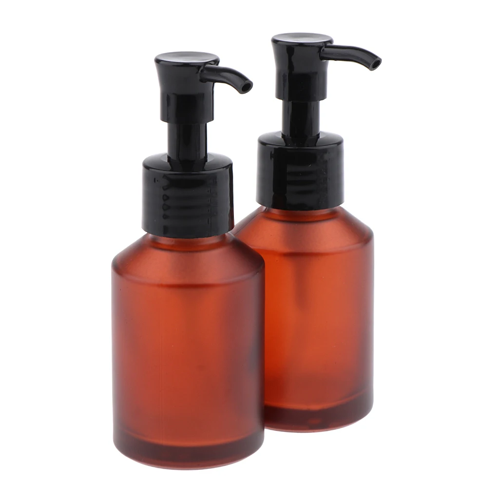 4pcs Empty Glass Pump Bottle Refillable Cosmetic Lotions Shampoo Liquid Soap Dispenser Bottle 100ml 60ml