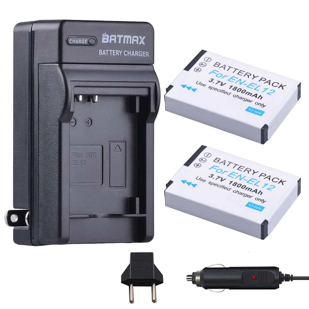 Batmax 2Pcs En-El12 El12 Batteria + Caricatore Della Parete Digitale Per Nikon Coolpix S9700 S9500 S9400 S9300 S9100 S8200 S8100