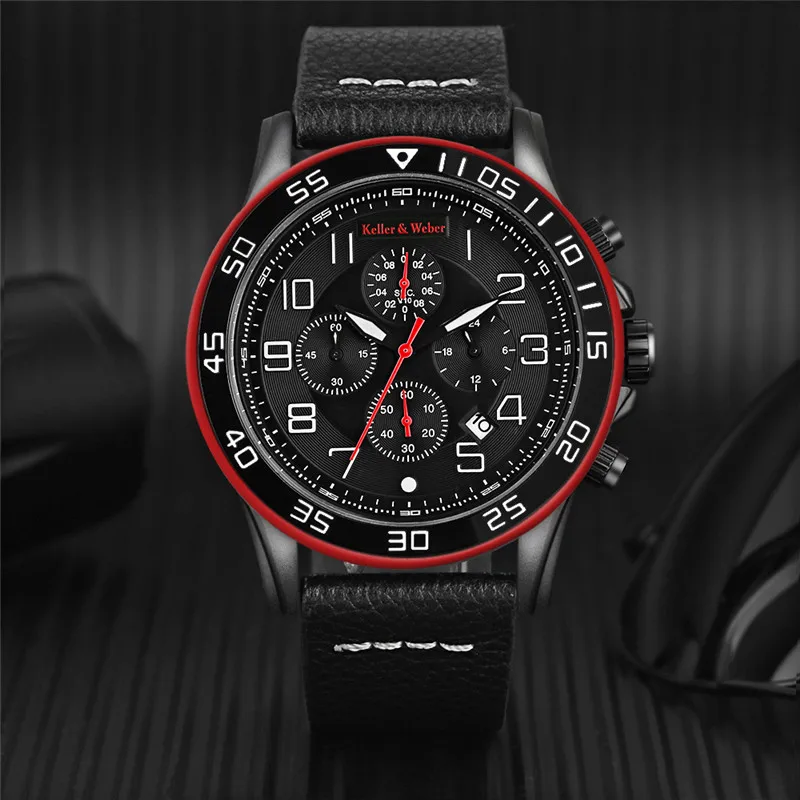 

Keller & Weber Outdoor Sport Watch Four Sub-dials 30M Water Resistant Calendar Military Fashion Men Wristwatch relogio masculino