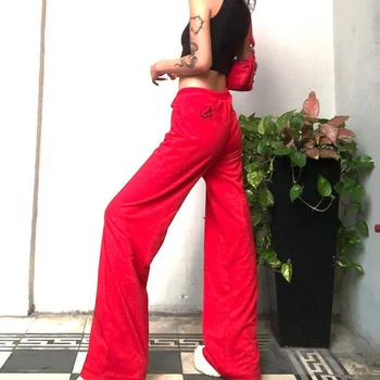 

2019 New Fashion Casual Soft Wide Leg Women Pants Elastic Waist Solid Color Summer Loose Trousers High Waist Pant