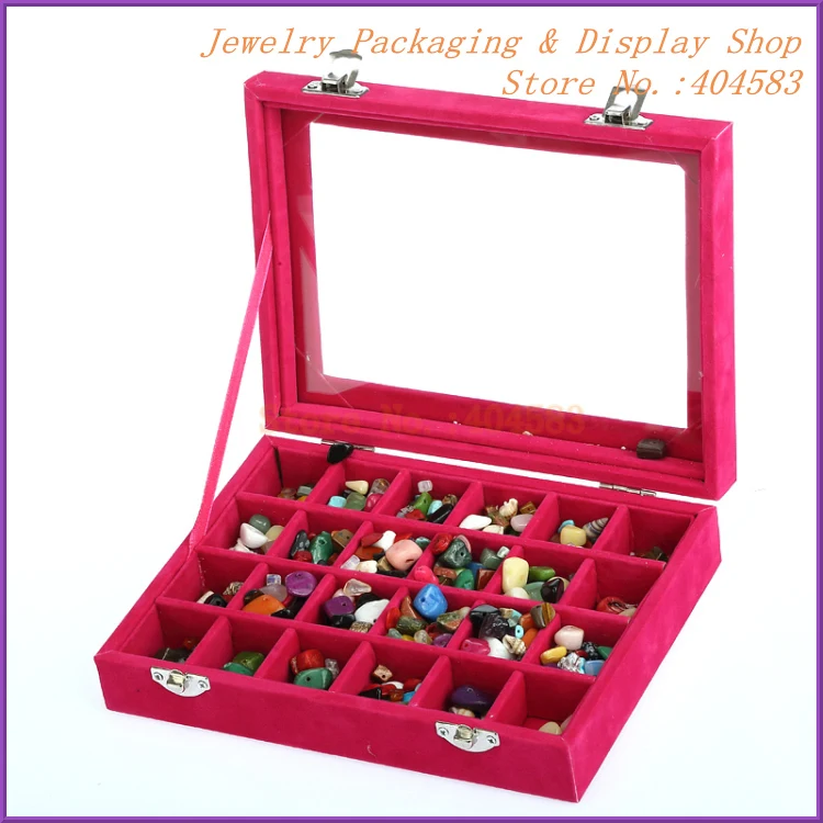 

Glass lid fancy jewelry box with 24 compartments For jewelry stones