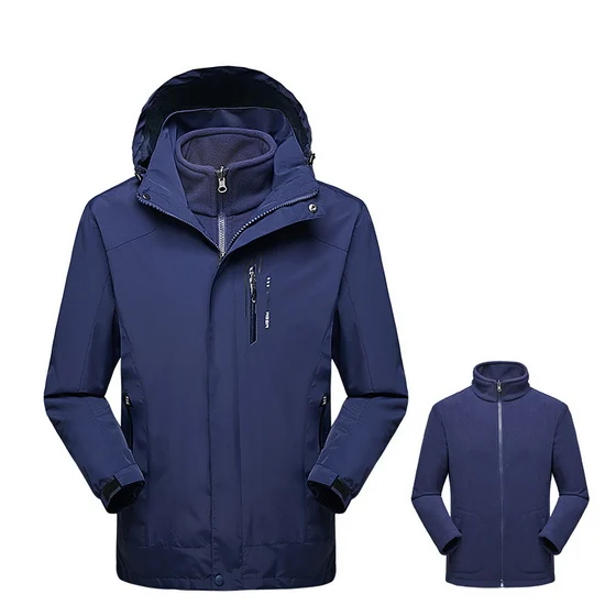 LoClimb 3 в 1 уличные лыжные куртки для мужчин и женщин зимнее флисовое пальто треккинг спортивная ветровка черная походная куртка AM256 - Цвет: men dark blue