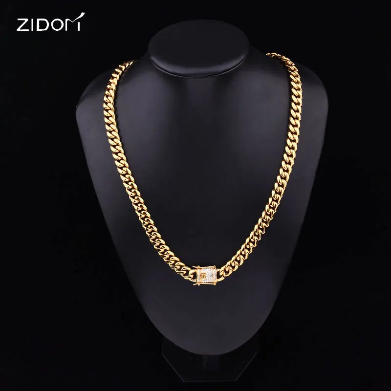 

Men Hiphop iced out bling chain necklace Stainless Steel 10mm/60cm Miami cuban link chains necklaces men hip hop jewelry gift
