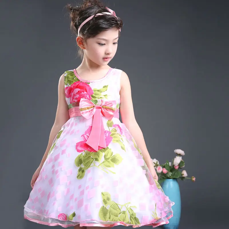 

Girls Vests Dresses Sleeveless Flower Tutu Dresses For Girls Summer Princess Evening Dress 2017 Children Vestidos Infantils 4-12