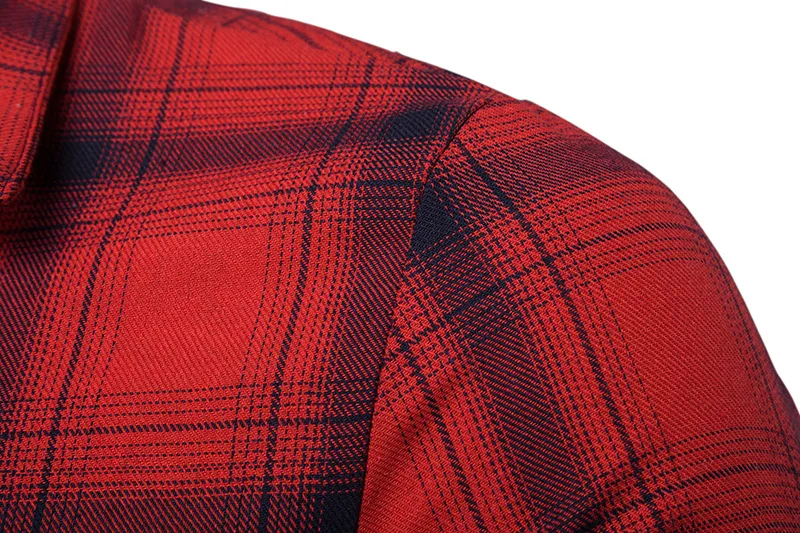 Модная красная клетчатая рубашка мужская Весенняя новая приталенная Мужская рубашка с длинным рукавом Повседневная рубашка на пуговицах Camisa Masculina Xxl