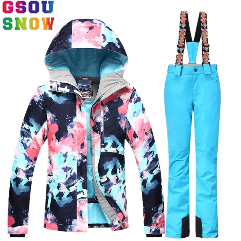 

GSOU SNOW Ski Suit Women Skiing Jacket Snowboard Pants Winter Waterproof Outdoor Cheap Ski Suit Ladies Sport Clothing Coat