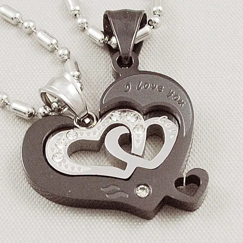 

Gokadima Fashion,"I love you" Rhinestone Puzzle Hearts Lovers Pendant Necklace Black for Male Female,Perfect Gift For Her/His !