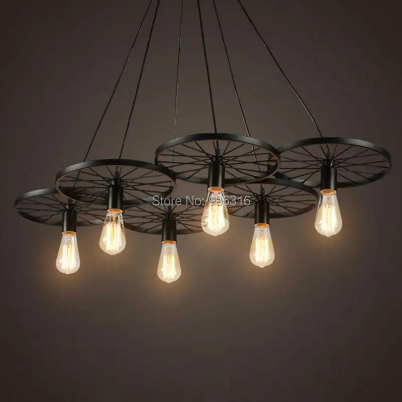 

american Vintage Wheel loft Pendant Light Creative Personality Industrial lights Edison Bulb Pendant lamp For Living Room