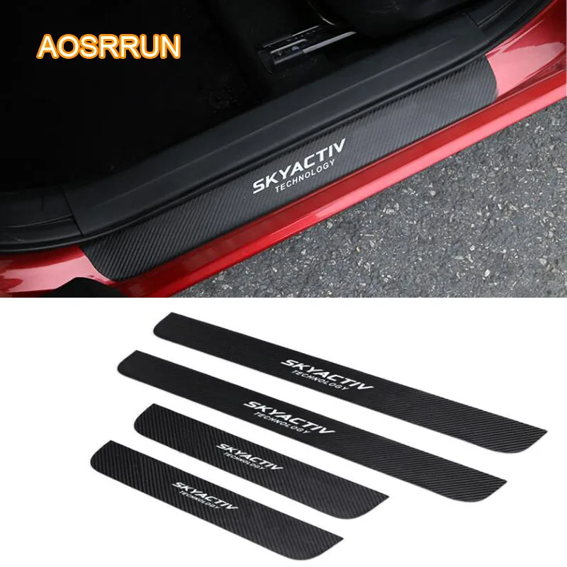 PU leather Carbon fiber Car styling Door Sill Scuff Plate Car Accessories For Mazda CX5 CX