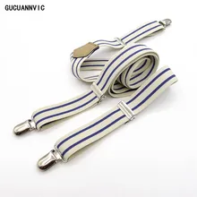 Свежие модные мужские подтяжки кремово-белые и синие полосатые эластичные мужские и женские застежка ремень Ширина 2,5 см DK072