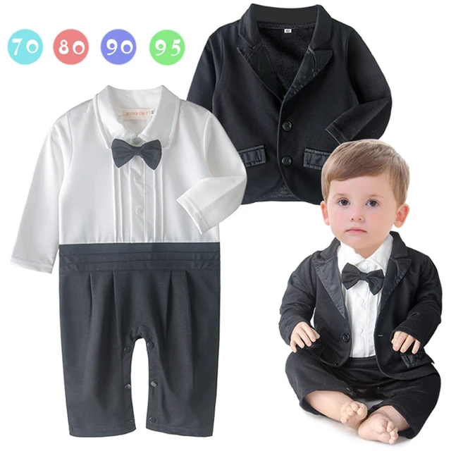 2pcs BABY BOY Romper Suit Christening Wedding Jumpsuit Baptism Tuxedo Outfit Dressy Party Tuxedo