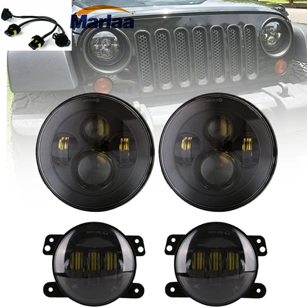 

Marlaa DOT Approved 7'' Black LED Headlights + 4" LED Fog Lights for Jeep Wrangler 97-2017 JK TJ LJ