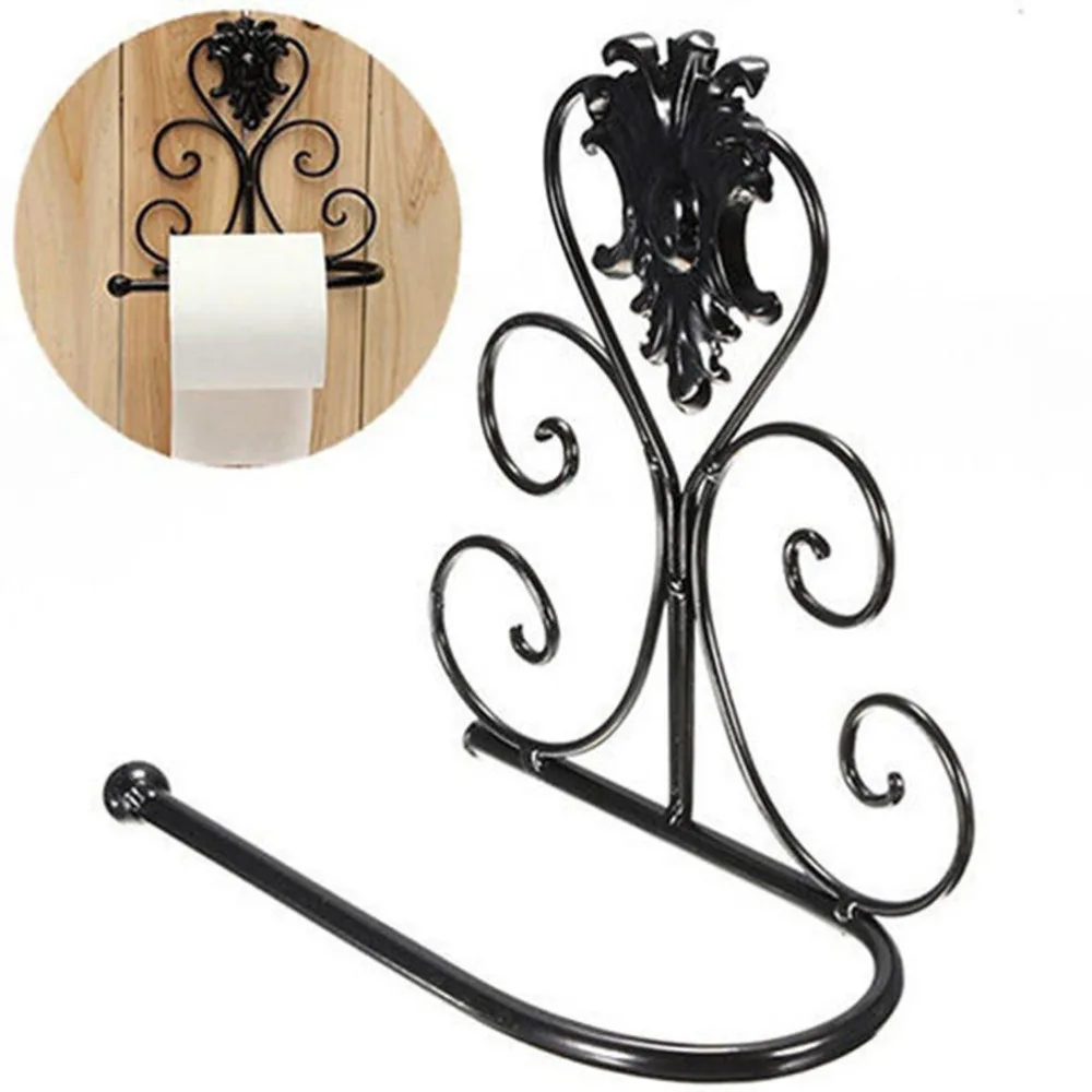 Black Paper Holder Iron Toilet Paper Roll Holder Bathroom Wall Mount Rack Toilet Paper Holder Vintage