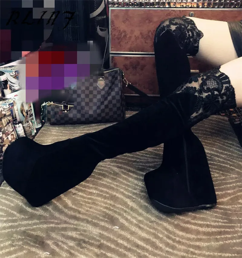 RLINF/модные пикантные Сапоги выше колена на толстой подошве 17 см со шнуровкой женские сапоги высокие сапоги женская обувь