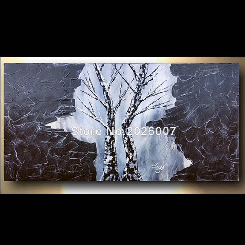 

Hand Painted Landscape Landscape Grey Tree and rock Thick Palette Knife Oil Painting On Canva Modern Home Decoration Living Room