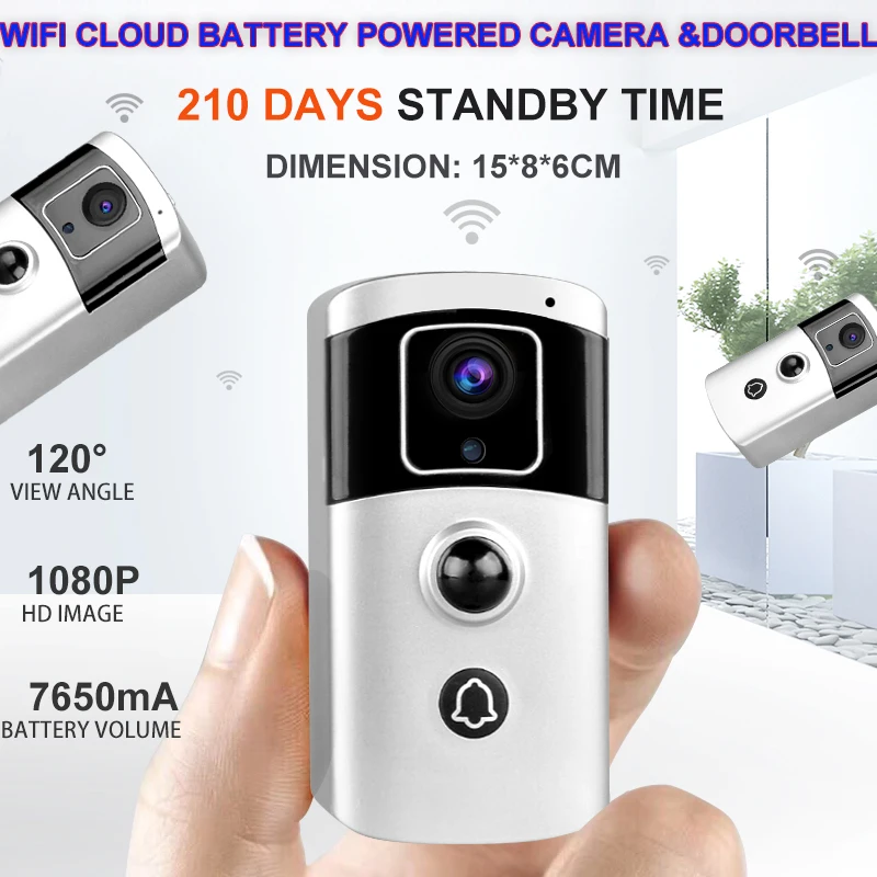 

Waterproof 2MP 1080P Wireless WiFi Battery Powered Doorbell and CCTV Security Camera for Indoor Outdoor