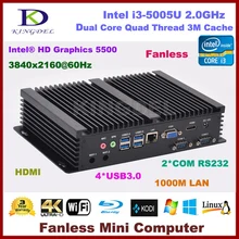 Безвентиляторный промышленный Мини-ПК, настольный компьютер, HTPC, Core i3 5005u 5010u, 2 * COM RS232, 1 * HDMI, 1 * VGA, 1*1000 м LAN, wifi, Оконные рамы 10 Pro
